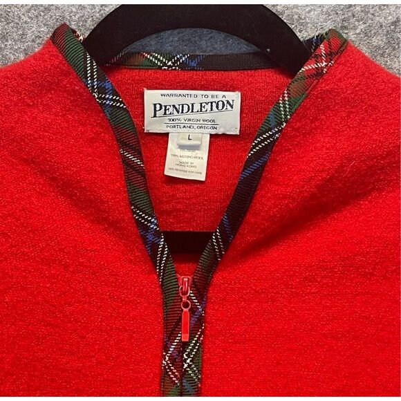 Vintage PENDLETON Jacket Women's Large Bright Red Virgin Wool Full Front Zip - Picture 4 of 10